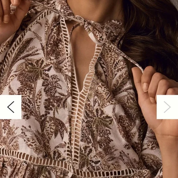 Anthropologie Brown and Cream Botanical Print Tunic - Picture 2 of 8